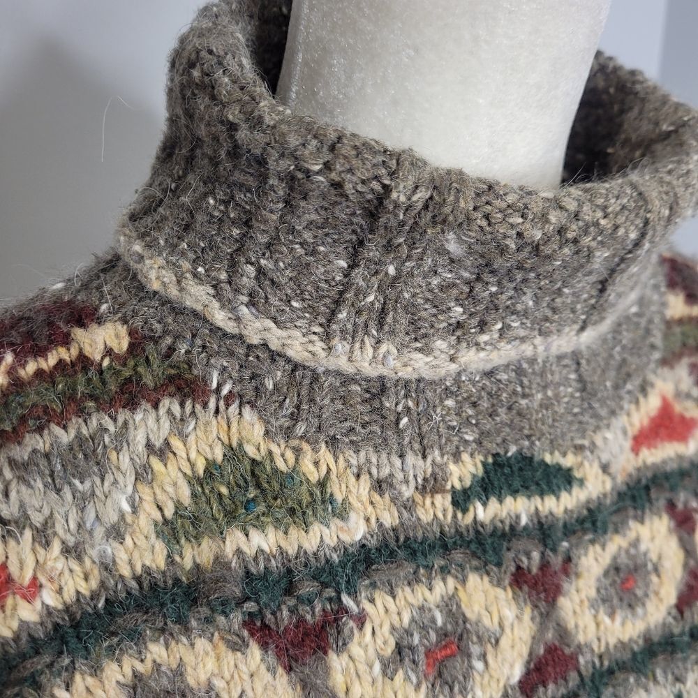 VINTAGE 90s Express fair‎ isle wool angora mohair turtleneck oversized sweater M - Picture 6 of 10
